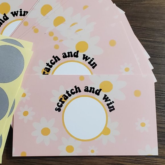 Scratch & Win-Thank You Cards- Party-Shower-Pink with White Daisies - 40 Cards - Picture 8 of 8